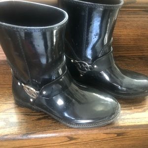 Pre-owned MICHAEL KORS Fulton Harness black Rubber Rain silver MK Mid bootie